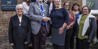 Dave Croker Bridgwater Carnival President with Tara Bell Westcotts Partner and other carnival committee members and Westcotts staff