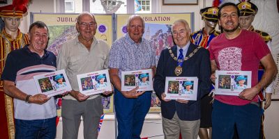 L to R Martyn Edwards (BPS) Brian Sweeting (BPS) Chris Hocking Mike Crocker (President of Bridgwater Guy Fawkes Carnival) & Andy Bennett
